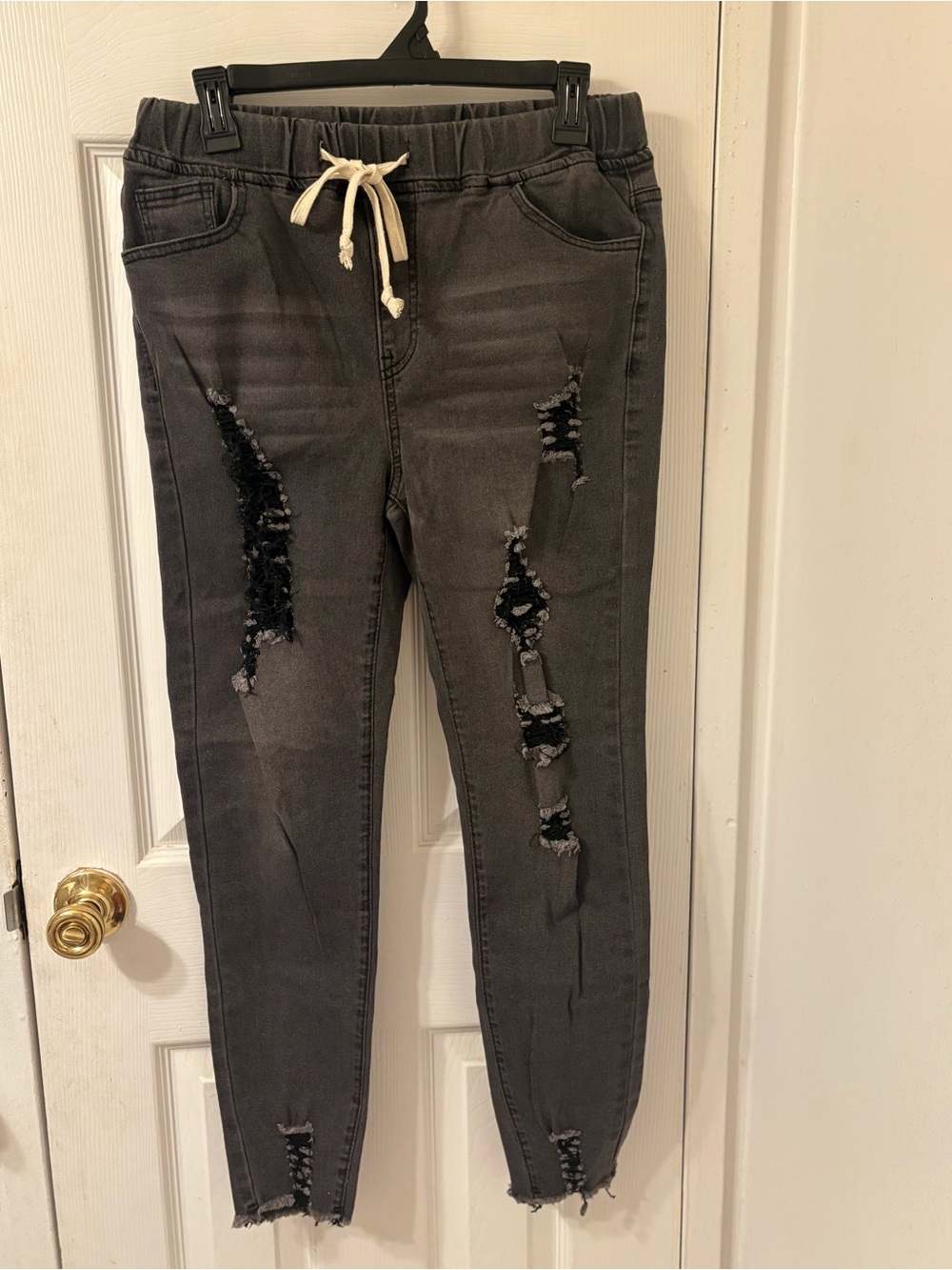SHEIN Black/Gray Distressed Drawstring Jeggings